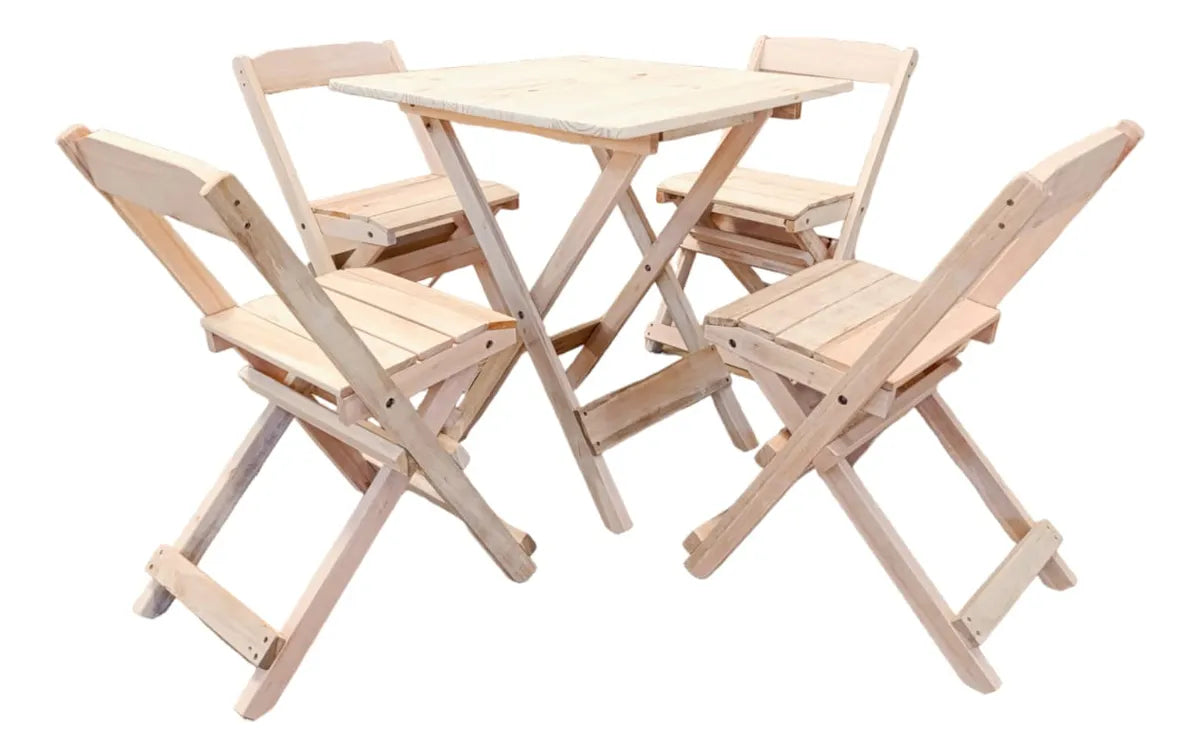 [PRÉ-BLACK FRIDAY] - Kit Mesa Dobrável, 4 Cadeiras dobráveis de madeira, 70X70cm - SEM COR- Casa da Mesa