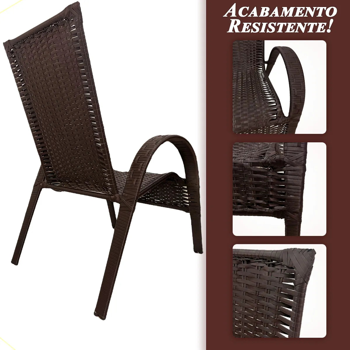 [PRÉ-BLACK FRIDAY] - Kit com 4 cadeiras de Fibra JUNCO Sintética de alta qualidade + 1 Mesa de fibra Brinde, Cor: TABACO