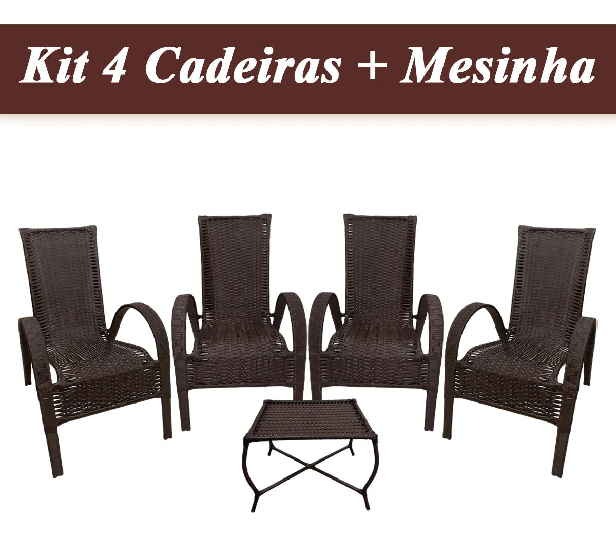 [PRÉ-BLACK FRIDAY] - Kit com 4 cadeiras de Fibra JUNCO Sintética de alta qualidade + 1 Mesa de fibra Brinde, Cor: TABACO