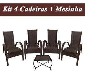[PRÉ-BLACK FRIDAY] - Kit com 4 cadeiras de Fibra JUNCO Sintética de alta qualidade + 1 Mesa de fibra Brinde, Cor: TABACO