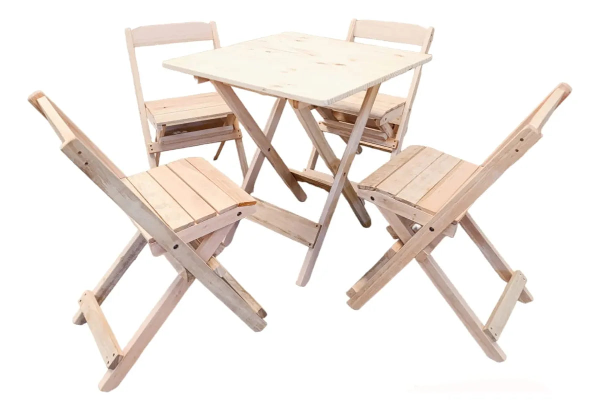 [PRÉ-BLACK FRIDAY] - Kit Mesa Dobrável, 4 Cadeiras dobráveis de madeira, 70X70cm - SEM COR- Casa da Mesa