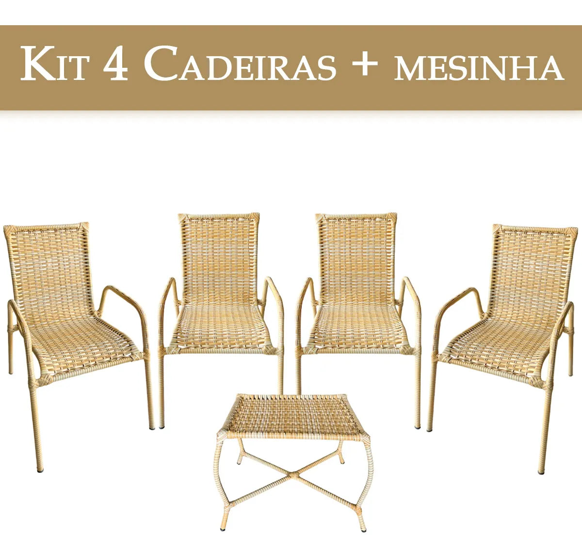 [PRÉ-BLACK FRIDAY] - Kit 4 Cadeiras TRAMA, Fibra Junto Alta Qualidade 86cm Amarelo Claro + 1 Mesa brinde - CASA DA MESA