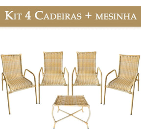[PRÉ-BLACK FRIDAY] - Kit 4 Cadeiras TRAMA, Fibra Junto Alta Qualidade 86cm Amarelo Claro + 1 Mesa brinde - CASA DA MESA