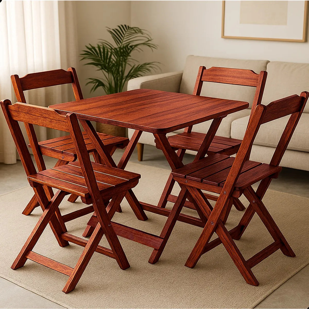 [PRÉ-BLACK FRIDAY] - Kit Mesa dobrável 70X70cm, 4 Cadeiras dobráveis de madeira - IMBUA - Casa da Mesa