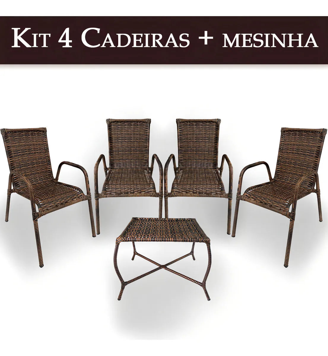[PRÉ-BLACK FRIDAY] - Kit 4 Cadeiras TRAMA, Fibra Junto Alta Qualidade 86cm Amêndoa Castanho + 1 Mesa brinde - CASA DA MESA
