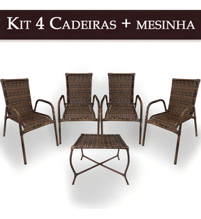 [PRÉ-BLACK FRIDAY] - Kit 4 Cadeiras TRAMA, Fibra Junto Alta Qualidade 86cm Amêndoa Castanho + 1 Mesa brinde - CASA DA MESA
