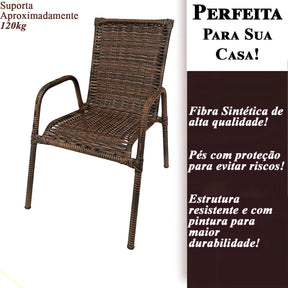 [PRÉ-BLACK FRIDAY] - Kit 4 Cadeiras TRAMA, Fibra Junto Alta Qualidade 86cm Amêndoa Castanho + 1 Mesa brinde - CASA DA MESA