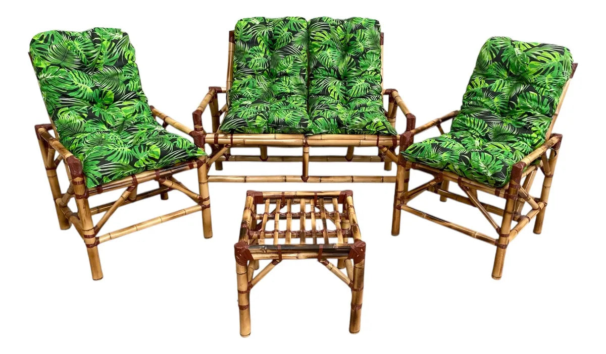 [PRÉ-BLACK FRIDAY] - KIT 1 Namoradeira, 2 Cadeiras Completo Folhas VERDE+ Brinde 1 Mesa Centro, 4 Almofadas P/ Jardim - CASA DA MESA