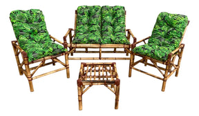 [PRÉ-BLACK FRIDAY] - KIT 1 Namoradeira, 2 Cadeiras Completo Folhas VERDE+ Brinde 1 Mesa Centro, 4 Almofadas P/ Jardim - CASA DA MESA
