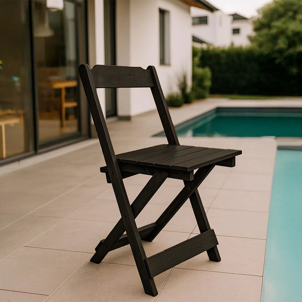 [PRÉ-BLACK FRIDAY] - Kit de Mesa Dobrável 70X70cm, 4 Cadeiras dobrável, PRETA - Madeira maciça - Casa da Mesa