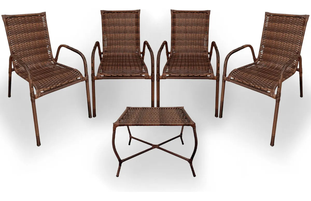 [PRÉ-BLACK FRIDAY] - Kit 4 Cadeiras TRAMA, Fibra Junto Alta Qualidade 86cm Amêndoa Chocolate + 1 Mesa brinde - CASA DA MESA