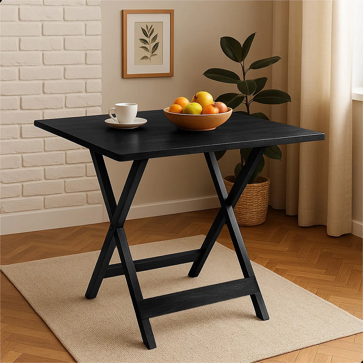 [PRÉ-BLACK FRIDAY] - Kit de Mesa Dobrável 70X70cm, 4 Cadeiras dobrável, PRETA - Madeira maciça - Casa da Mesa