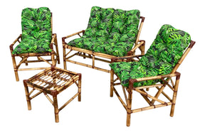 [PRÉ-BLACK FRIDAY] - KIT 1 Namoradeira, 2 Cadeiras Completo Folhas VERDE+ Brinde 1 Mesa Centro, 4 Almofadas P/ Jardim - CASA DA MESA