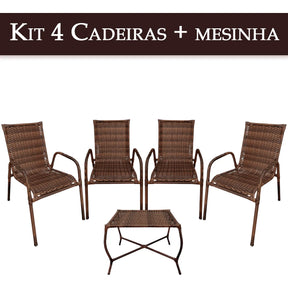 [PRÉ-BLACK FRIDAY] - Kit 4 Cadeiras TRAMA, Fibra Junto Alta Qualidade 86cm Amêndoa Chocolate + 1 Mesa brinde - CASA DA MESA