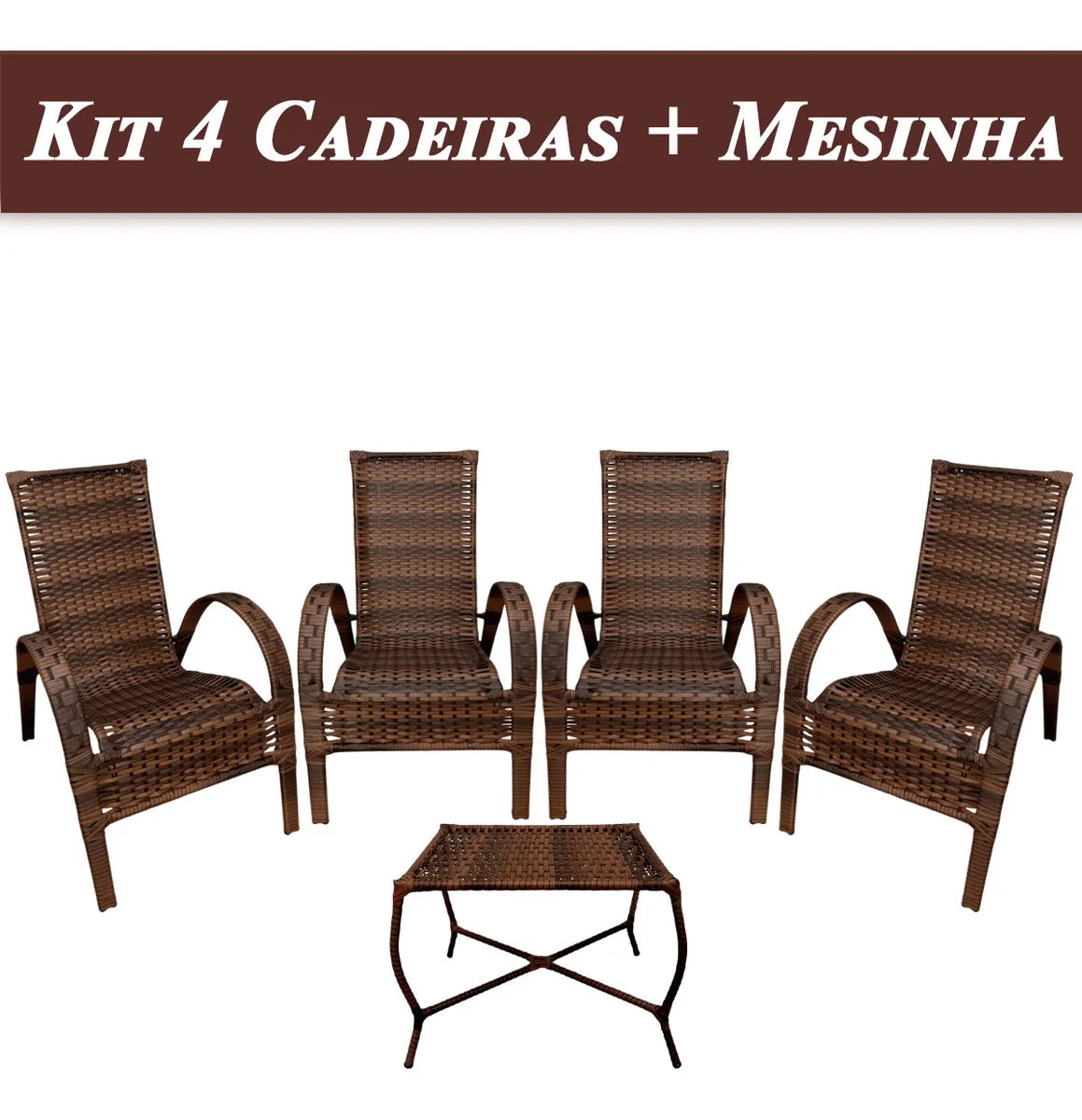 [PRÉ-BLACK FRIDAY] - Kit com 4 cadeiras de Fibra JUNCO Sintética de alta qualidade + 1 Mesa de fibra Brinde, Cor: AMÊNDOAS CHOCOLATE