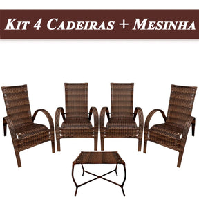 [PRÉ-BLACK FRIDAY] - Kit com 4 cadeiras de Fibra JUNCO Sintética de alta qualidade + 1 Mesa de fibra Brinde, Cor: AMÊNDOAS CHOCOLATE