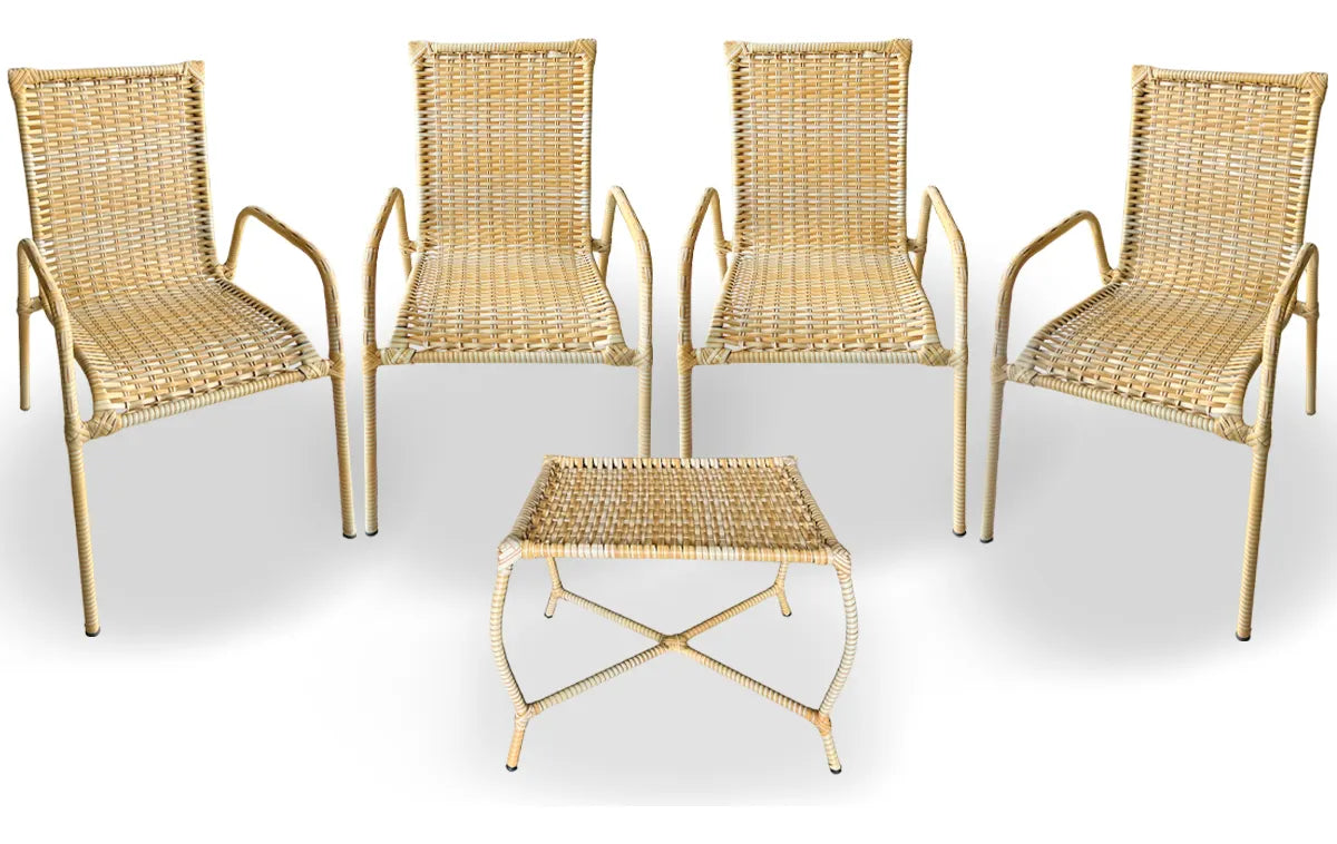 [PRÉ-BLACK FRIDAY] - Kit 4 Cadeiras TRAMA, Fibra Junto Alta Qualidade 86cm Amarelo Claro + 1 Mesa brinde - CASA DA MESA