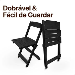 [PRÉ-BLACK FRIDAY] - Kit de Mesa Dobrável 70X70cm, 4 Cadeiras dobrável, PRETA - Madeira maciça - Casa da Mesa