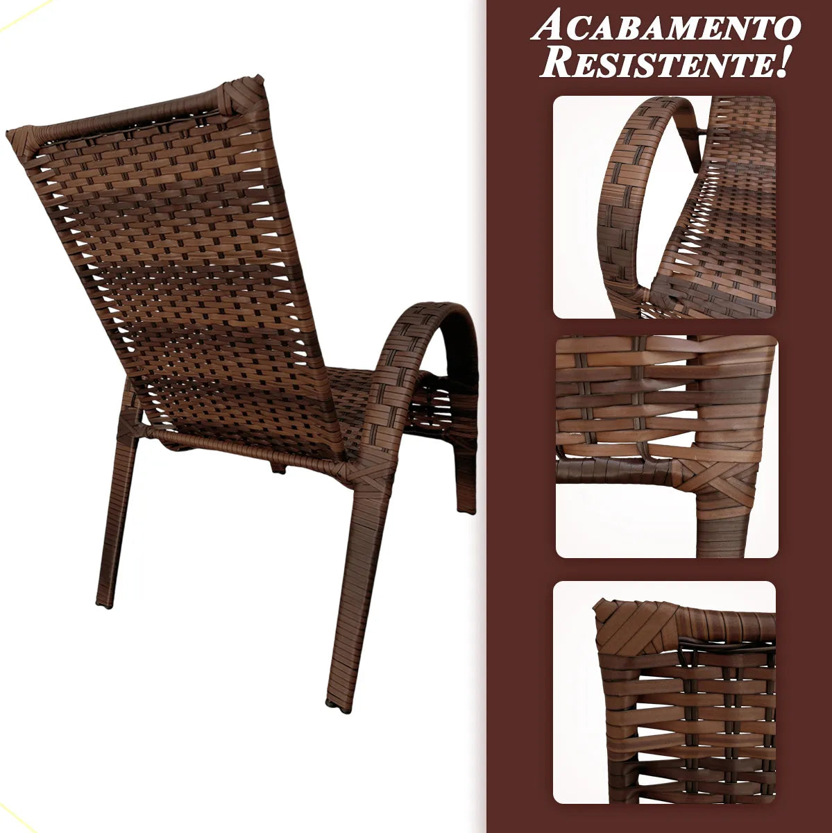 [PRÉ-BLACK FRIDAY] - Kit com 4 cadeiras de Fibra JUNCO Sintética de alta qualidade + 1 Mesa de fibra Brinde, Cor: AMÊNDOAS CHOCOLATE
