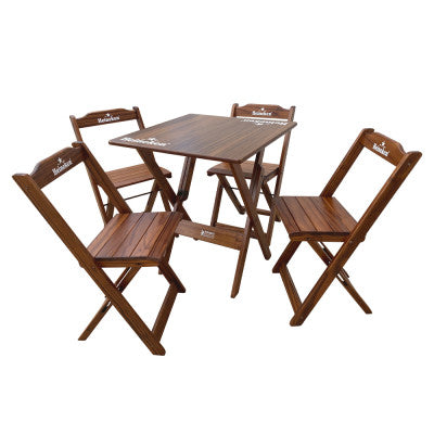 [PRÉ-BLACK FRIDAY] - Kit de Mesa Dobrável 70X70cm, 4 Cadeiras dobrável - Heineken Marrom- Madeira maciça