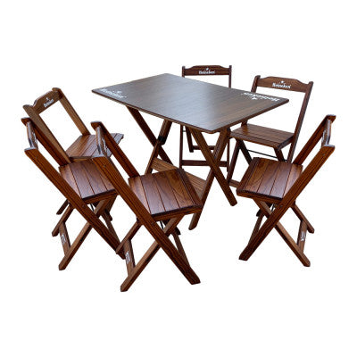 [PRÉ-BLACK FRIDAY] - Kit de Mesa Dobrável 110x70cm, 6 Cadeiras dobrável, Heineken IMBUIA- Madeira maciça - Casa da Mesa
