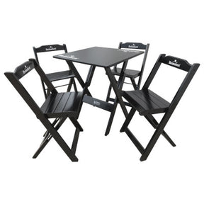 [PRÉ-BLACK FRIDAY] - Kit Mesa dobrável, 4 Cadeiras dobráveis de madeira, 70X70cm - PRETA Heineken - Casa da Mesa