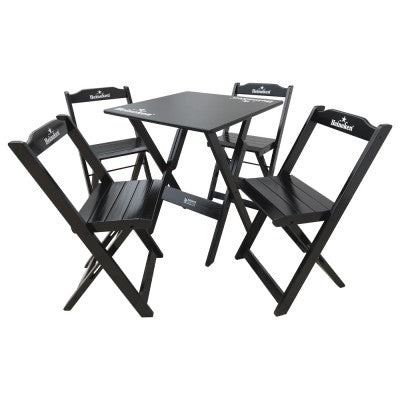 [PRÉ-BLACK FRIDAY] - Kit Mesa dobrável, 4 Cadeiras dobráveis de madeira, 70X70cm - PRETA Heineken - Casa da Mesa