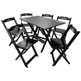 [PRÉ-BLACK FRIDAY] - Kit de Mesa Dobrável 110x70cm, 6 Cadeiras dobrável, Heineken PRETA- Madeira maciça - Casa da Mesa