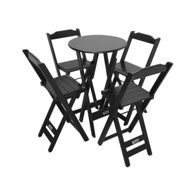 [PRÉ-BLACK FRIDAY] - Kit Bistrô 58cm dobrável, 4 Banquetas dobráveis de madeira, - PRETO - Casa da Mesa