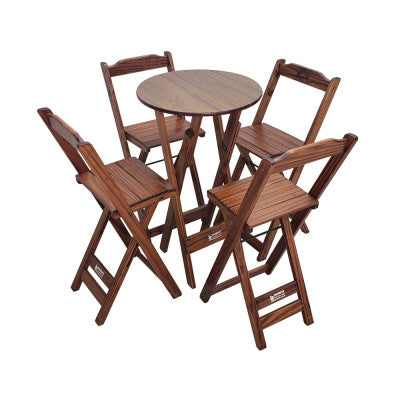 [PRÉ-BLACK FRIDAY] - Kit Bistrô 58cm dobrável, 4 Banquetas dobráveis de madeira, - IMBUIA - Casa da Mesa