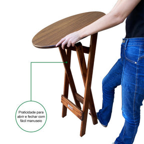 [PRÉ-BLACK FRIDAY] - Kit Bistrô 58cm dobrável, 4 Banquetas dobráveis de madeira, - IMBUIA - Casa da Mesa
