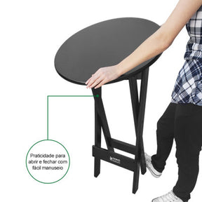 [PRÉ-BLACK FRIDAY] - Kit Bistrô 58cm dobrável, 4 Banquetas dobráveis de madeira, - PRETO - Casa da Mesa