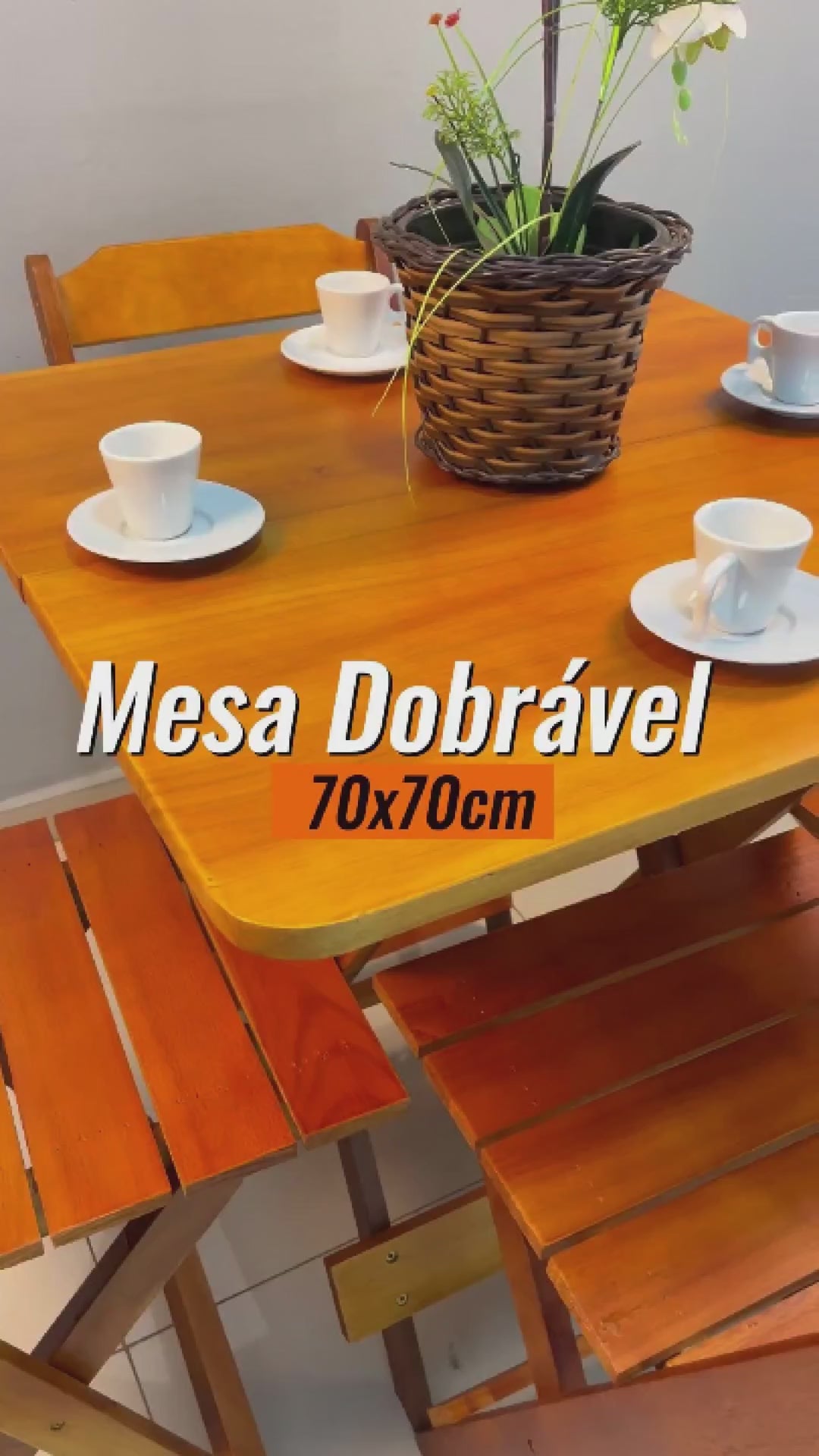 [PRÉ-BLACK FRIDAY] - Kit Mesa dobrável 70X70cm, 4 Cadeiras dobráveis de madeira - IMBUA - Casa da Mesa